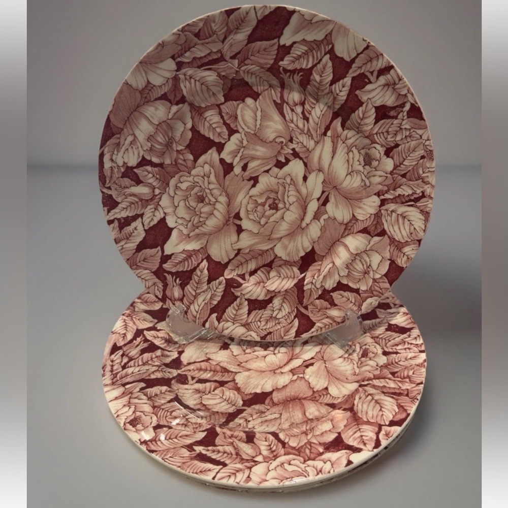 Myott Son Bermuda Pink 10” Dinner Plates Vintage Transferware England Set of 4